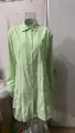 Green and white vertical striped long sleeve shirt dress featuring a tiered ruffled hem design - S / Dresses / Green