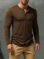 Men's brown long sleeve Henley shirt featuring premium textured slub cotton fabric - S / Tops / Coffee