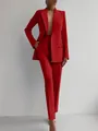 Professional red women's two-piece suit with double-breasted blazer and trousers - S / Top And Bottom / Red