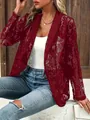 Blazer cardigan élégant en dentelle florale rouge vin pour un look féminin et raffiné - S / Hauts / Bordeaux