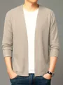 Gilet décontracté beige pour homme en maille gaufrée à l'avant ouvert pour l'automne - S / Hauts / Abricot Camel