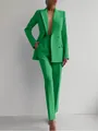 Professional women's two-piece suit with green blazer and tailored pants set - S / Top And Bottom / Green