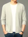 Gilet en maille beige pour homme avec texture gaufrée et design décontracté ouvert - S / Hauts / Kaki Clair