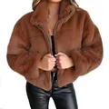 Hochwertige braune Kunstpelz-Plüschjacke mit Reißverschluss für winterliche Wärme - 3XL / Oberteile / Braun