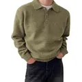 Premium men's olive green polo collar knit sweater with casual lazy style fit for winter - Olive Green