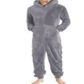 Detailed view of a soft grey men's warm fuzzy fleece onesie jumpsuit with a zipper - S / Robe / Dark Gray