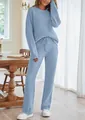 Cozy light blue fuzzy knit lounge set featuring a long sleeve top and drawstring pants. - XS / Top And Bottom / Blue
