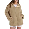 Giacca in pile sherpa color sabbia con collo alto e tasche anteriori - Taglia S / Top / Kaki
