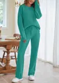 Cozy turquoise long-sleeve top and pants set for women in thick fuzzy knit fabric. - XS / Top And Bottom / Green