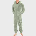 Comfortable men's warm fuzzy hooded onesie pajamas with zipper and pockets in light green - S / Robe / Mint Green