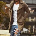 Detail view of stylish men's khaki mid-length slim fit trench coat windbreaker jacket - S / Tops / Khaki