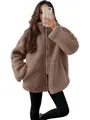 Cozy brown sherpa jacket with oversized fit and high collar featuring a double zipper - S / Tops / Camel