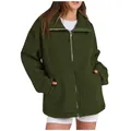 Giacca calda in pile sherpa da donna con collo alto verde oliva e zip integrale - Taglia S / Top / Verde militare