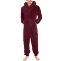 Cozy men's plush hooded onesie pajamas in deep maroon with full front zipper closure - S / Robe / Burgundy