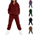 Warm women's autumn winter plush hoodie and jogger pants set shown in multiple colors - In Stock / S