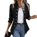 Elegant women's black double-breasted blazer jacket with stand collar for winter fashion - S / Tops / Black