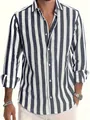 Casual herenoverhemd met lange mouwen en verticale strepen in marineblauw en wit - S / Tops / Grijs