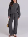 Gemütliches dunkelgraues flauschiges zweiteiliges Lounge-Set mit Langarm-Oberteil und Hose - Dunkelgrau