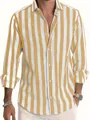 Heren casual shirt met lange mouwen met geel-witte verticale strepen en een losse pasvorm. - S / Tops / Geel
