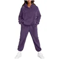 Detail view of cozy purple fleece hoodie and jogger pants set for women's lounge wear - S / Top And Bottom / Purple