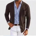 Men's slim fit casual blazer in brown paired with a striped shirt and white pants - 3XL / Tops / Coffee