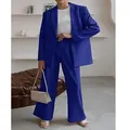 Elegant women's professional royal blue two-piece blazer and trouser suit set for office - Blue