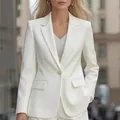 Elegante blazer blanco profesional para mujer con manga larga y cierre de un botón - S / Tops / Blanco