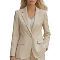 Elegante blazer beige de mujer con manga larga y un botón dorado para la oficina - S / Tops / Caqui