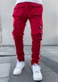 Close-up of red men's cargo pants featuring reflective side stripes and multiple utility pockets - M / Bottom (CK-838) / Red