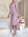 Completo due pezzi a coste lavanda con maglia a spacco alto e leggings coordinati per donna - 3XL / Top E Pantaloni / Lavanda