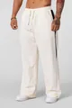 Men's loose fit white casual pants with side black stripes and drawstring waist - S / Bottoms / Off White