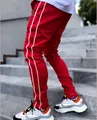 Detailed view of red men's sports joggers featuring high-visibility reflective side stripes - 3XL / Bottom (CK-839) / Red