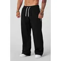 Men's loose black wide-leg streetwear casual pants with adjustable drawstrings - S / Bottoms / Black