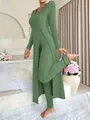 Set due pezzi in maglia a costine verde salvia con top a spacco alto e leggings. - 3XL / Top E Pantaloni / Verde