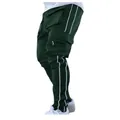 Dark green men's cargo pants featuring reflective side stripes and multi-pocket design. - M / Bottom (CK-838) / Green