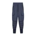 Stylish men's navy blue cargo joggers featuring multiple pockets and ribbed cuffs - S / Bottoms / Navy Blue