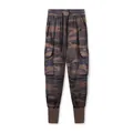 Men's dark camouflage cargo joggers with drawstring waist and ribbed cuffs for fitness - Brown Red Camouflage