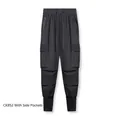 Men's dark grey ice silk cargo joggers with multi-pockets and drawstring waist - Black