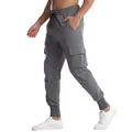 Solid grey men's sport cargo jogger pants with side pockets and elastic drawstring waist - Dark Gray