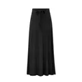 Elegant high-waisted black midi skirt with waist tie and stylish side slit detail - Black