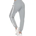 Women's high waisted grey tapered sweatpants with white side stripes for casual wear - S / Bottoms / Dark Gray