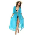 Elegant turquoise lace patchwork long beach cover-up with tie waist for summer bikini - S / Robe / Emerald