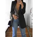 Veste de tailleur noire élégante ajustée avec col à revers pour femme mode chic - Noir