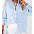 Camisa oversize a rayas azules y blancas con puños nido de abeja y cuello de solapa - S / Tops / Rayas Azules