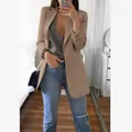 Blazer élégant pour femme kaki à manches longues avec poches pour le printemps/automne - S / Hauts / Kaki