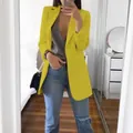 Stylish yellow slim-fit lapel blazer jacket for women for chic office and casual wear - 3XL / Tops / Yellow