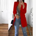 Elegant bright red slim-fit blazer for women featuring a stylish lapel design for work - 3XL / Tops / Red