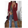 Elegante blazer da donna slim fit con risvolto in sofisticato colore rosso scuro da ufficio - Borgogna