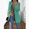 Blazer da donna slim fit verde menta con collo a revers per un look quotidiano elegante. - Verde