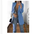 Elegante blazer azzurro slim fit da donna, giacca alla moda con revers stile cardigan - Blu